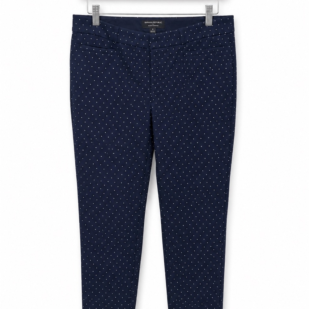 Banana Republic Navy and White Polka Dot Slim Pants